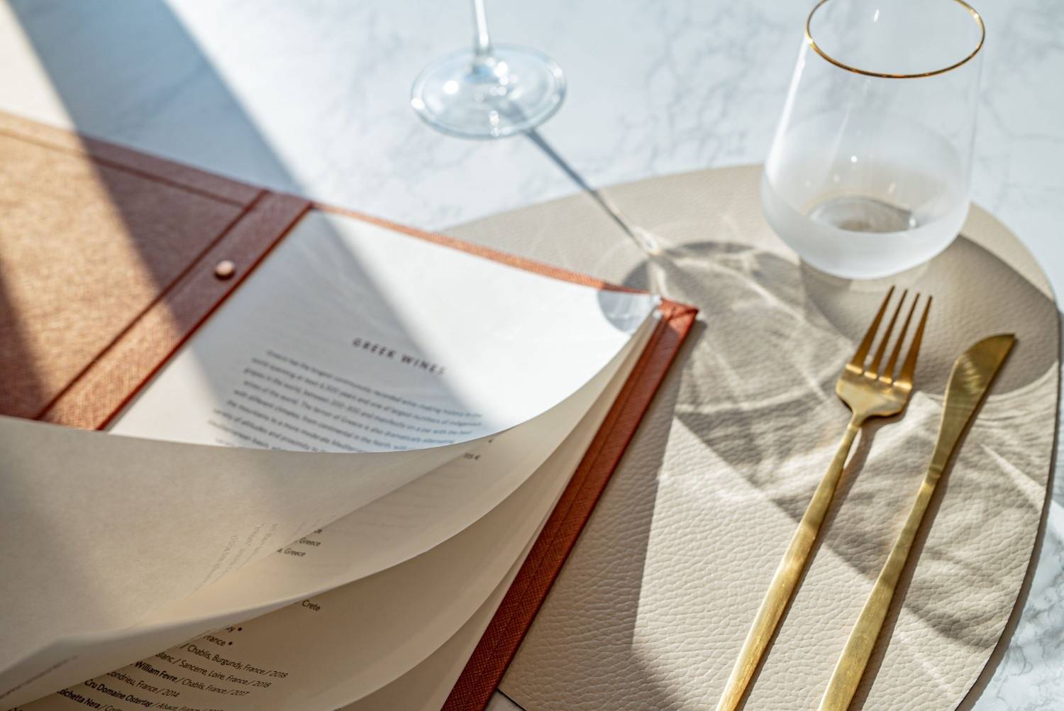 hard cover menu wine saffron marbella