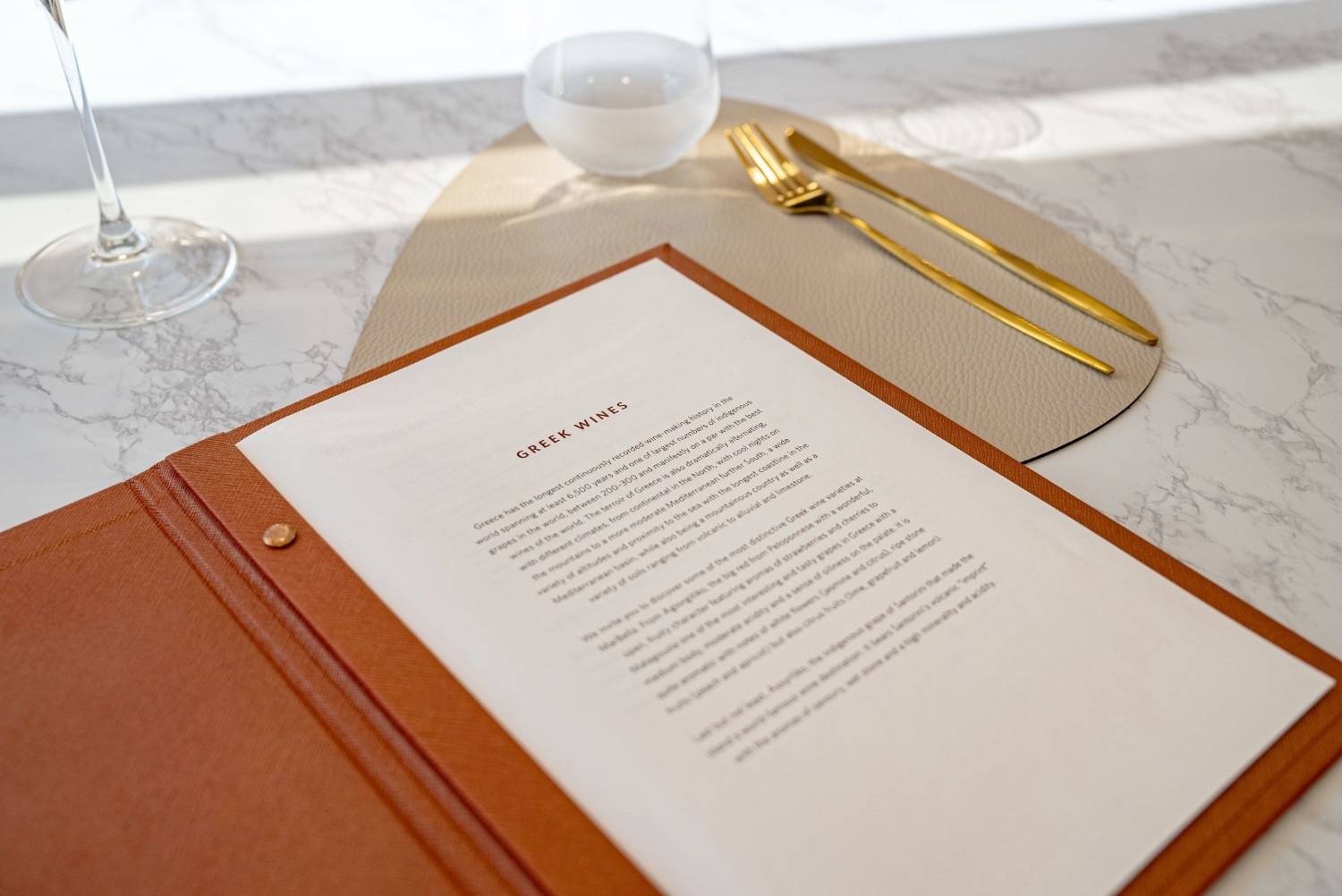 hard cover menu wine saffron marbella