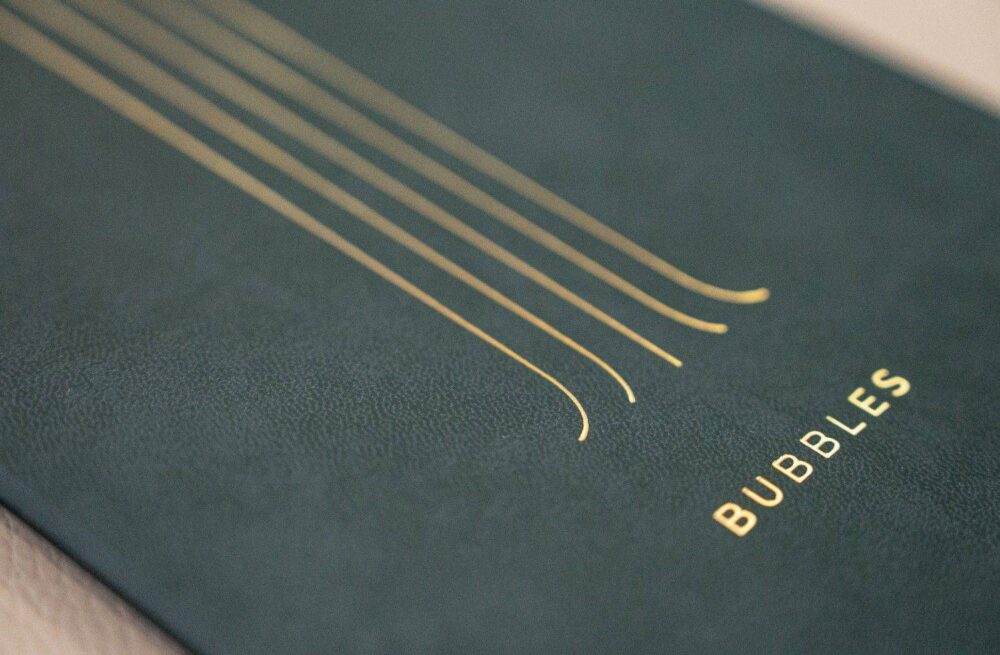 hard cover menu wine bubbles olivar